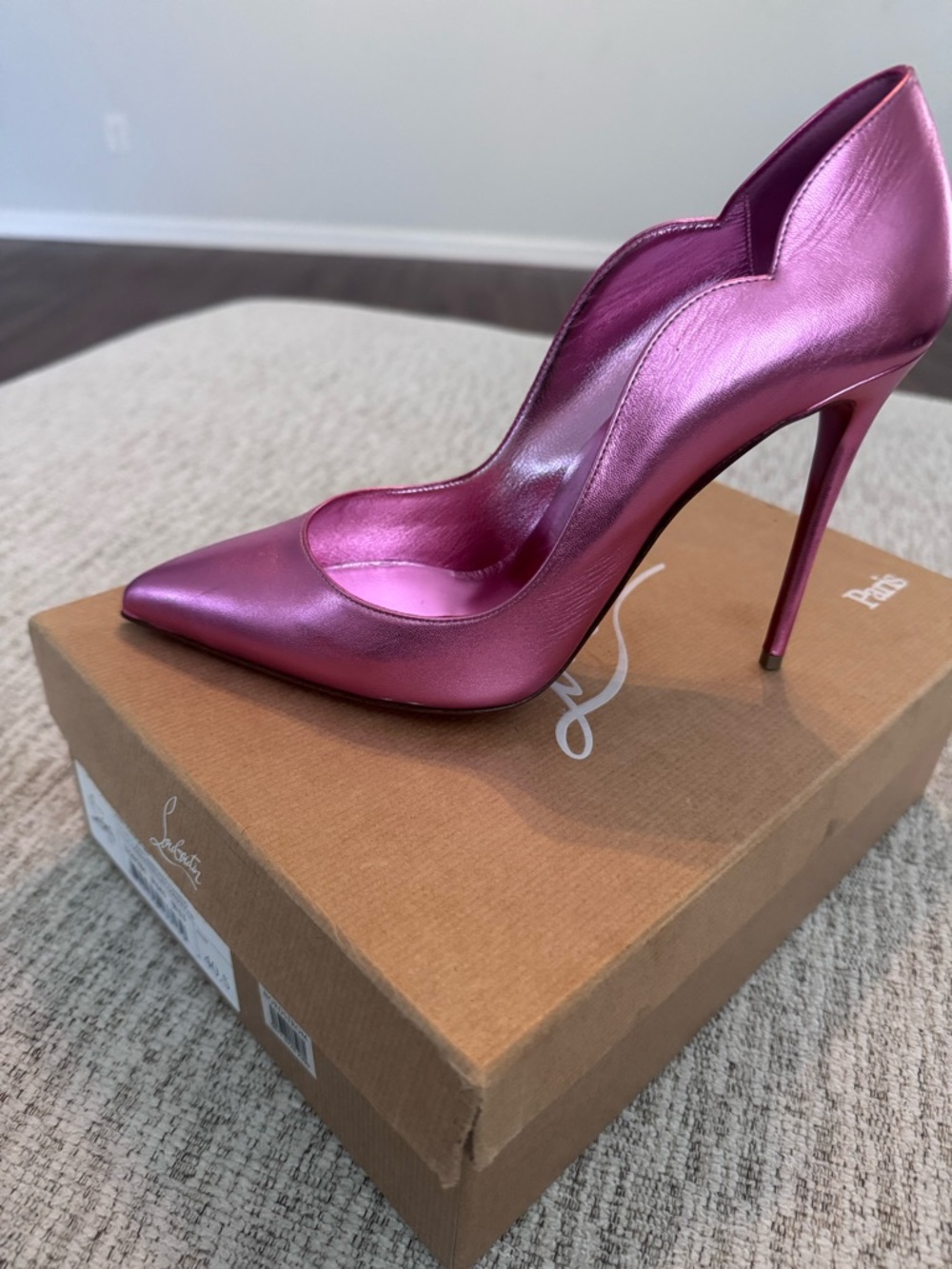 Christian Louboutin Metallic Magenta Scalloped Pointed Toe Stiletto